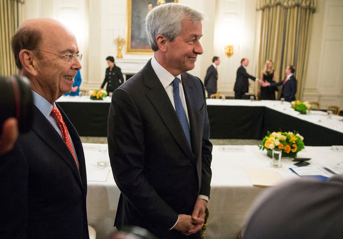  Wilbur Ross, left, the new commerce secretary, and Jamie Dimon, chief executive of JPMorgan Chase, before a strategy and policy forum with business leaders at the White House last month. Credit Al Drago/The New York Times 